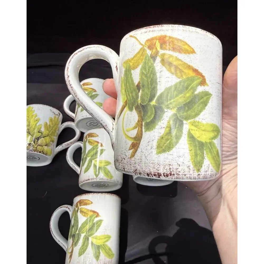 8 Sur La Table Acorn & Fig Coffee Tea Mugs made in Italy Fall Thanksgiving Mint!